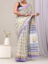 Pure Linen Silk sarees Traditional Digital Print Pallu with Blouse Zari Border- Yellow