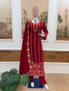 Embroidered Velvet 3 Pcs Readymade Suit with Heavy Work Size Available-L and XL