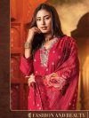 Kurti Pant With Digital Duppata - Pure Organza with Jacquard (Color- Red) Size- XXL