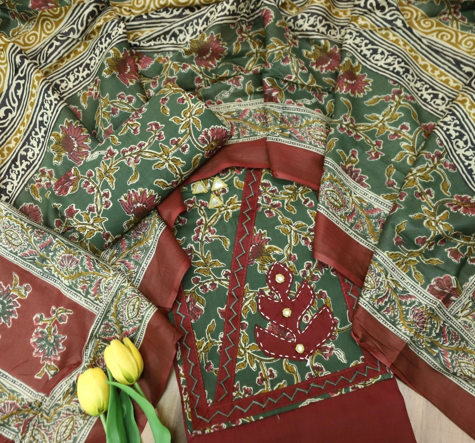 Premium Un stitched/ Dress Material Pure Cotton 3-Piece Suit Set